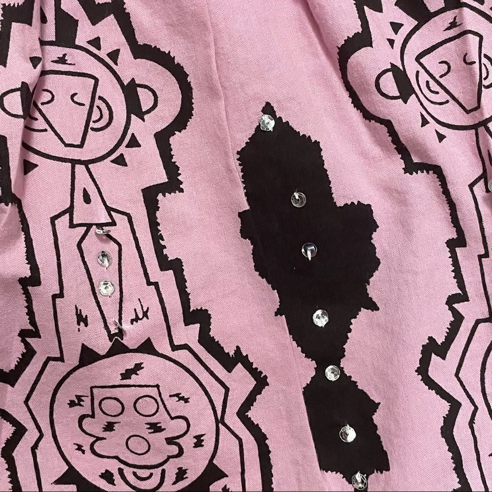 Andrew & Co. Baroque Design A-Line Skirt Black Pink with Silver Sequins Sz Small - Picture 5 of 10